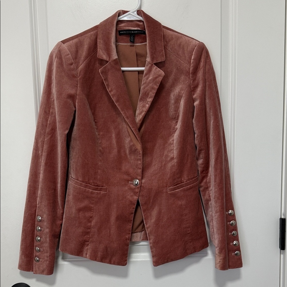 White House Black Market Plush Pink Velvet Long Sleeve Blazer size 0 - Picture 2 of 13